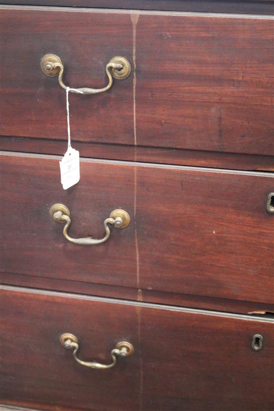 A George III mahogany chest of three long drawers 3ft 9in. H.2ft 11in. D.1ft 9in.